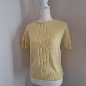 Vintage BJ by Billie Jo Sweater Short Sleeve Lemon Yellow Cable Knit Crew Neck